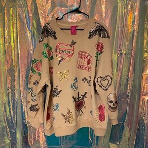 Queen of Sparkles Beige Tattoo Sweatshirt
